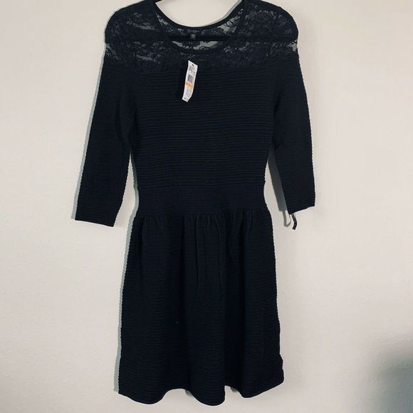 Jessica Simpson Opera Black Ribbed Lace Dress - Picture 2 of 5